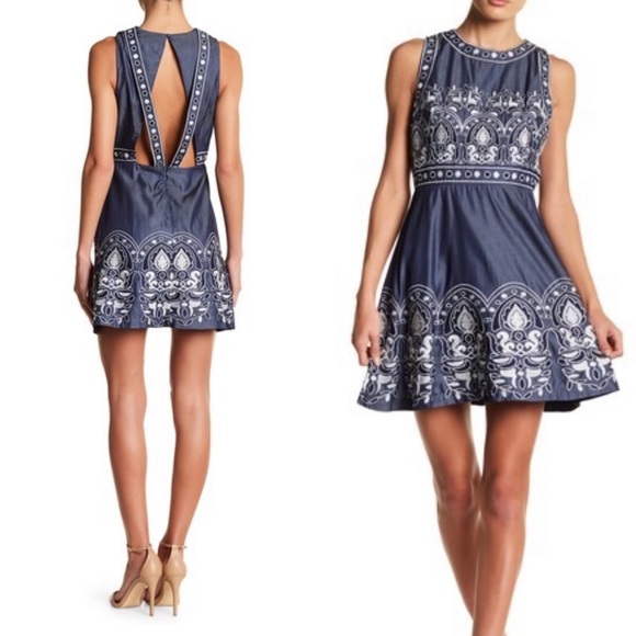 embroidered fit and flare dress by joa